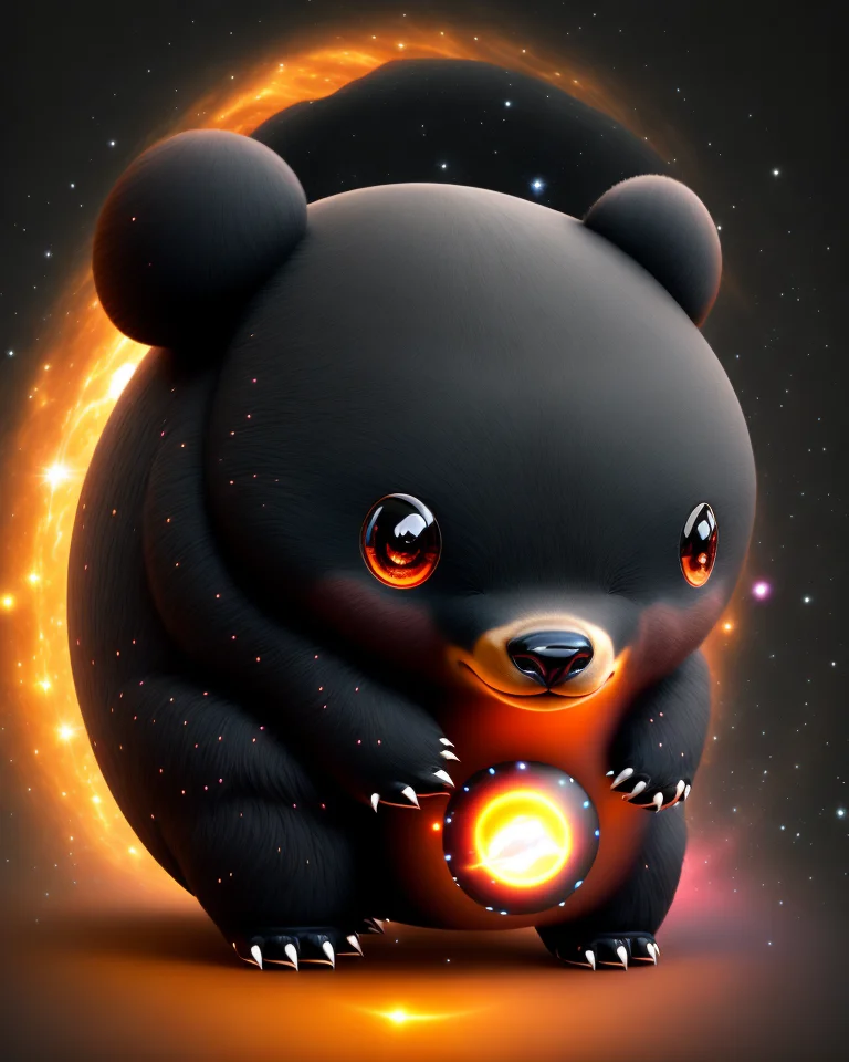 pokemon with a black hole body and a black bear head merged, blended, pokemon style, 4k