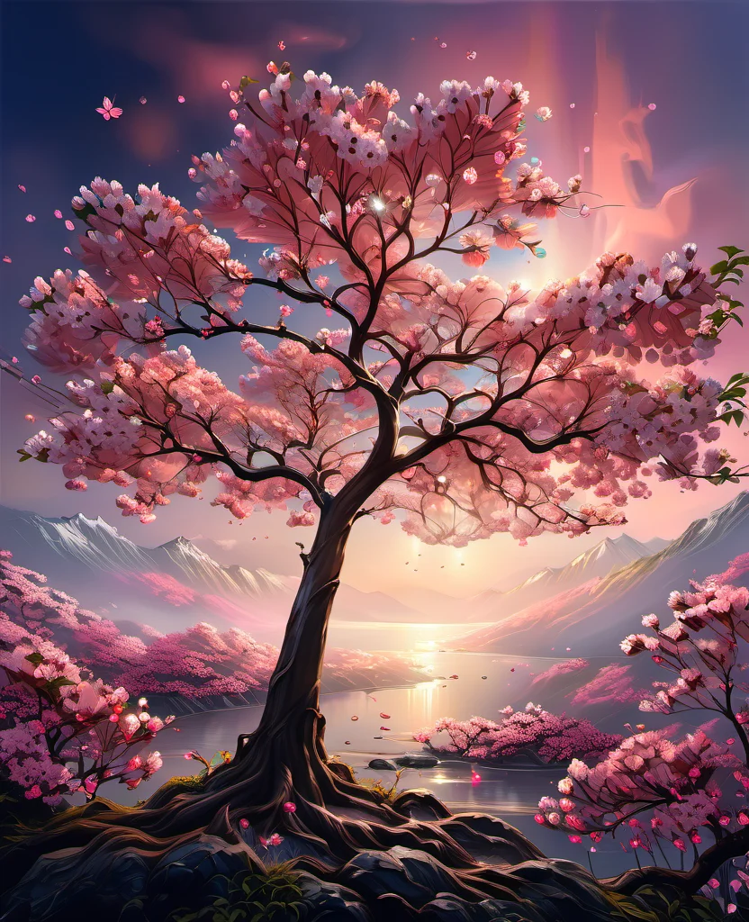 GWMDetail, a painting of a cherry tree with pink flowers, best quality, high quality, masterpiece, 8K UHD, highly detailed, ultra detailed <lora:GWMDetail_v1.0:1.0>
