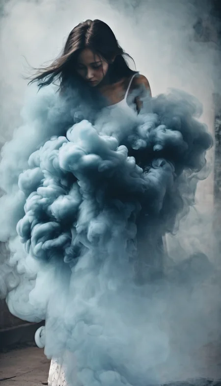 (a girl made of  blue smoke),dynamic vision,<lora:xl-shanbailing-1126darknessé»æ:1>,bailing_darkness,