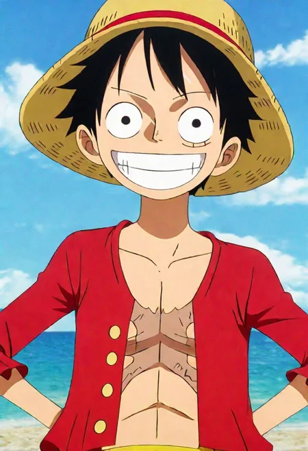Monkey Di Luffy Smiling  in the beach