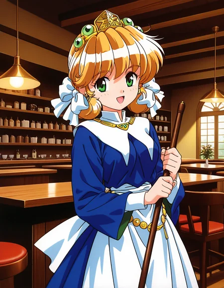 general,highres, ultra-detailed,very aesthetic,best quality ,best hands, BREAK <lora:Mahou_Shoujo_Meruru_IS:1>
Meruru, 1girl,solo, green eyes, blonde hair, twintails, short hair, breasts, BREAK, open mouth,
smile,looking at viewer, cowboy_Shot, BREAK,
Gothic Maid, cafe,