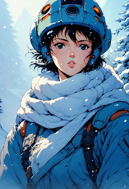 (score_9, score_8_up), score_7_up, 1girl, short hair, black hair, upper body, parted lips, scarf, black eyes, helmet, snow, science fiction, monster, retro
<lora:nostalgia-000011:0.9>