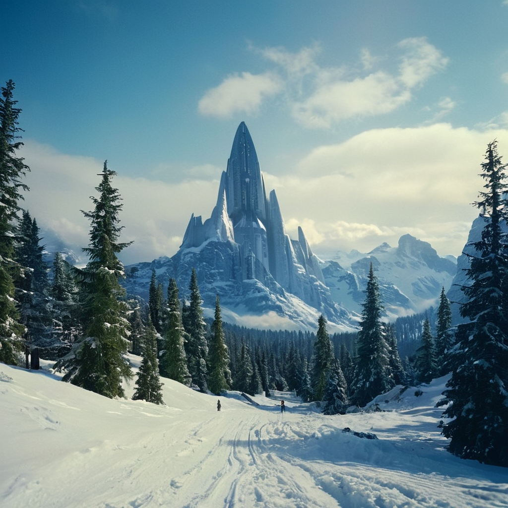 cinematic film still of <lora:detailed:0.4> detailed
<lora:perfection style:0.4> perfect
<lora:PerfectEyesXL:0.3>
 <lora:Alderaan:1>
Alderaan a mountain with a cross in the middle of it,in star wars style,outdoors,sky,day,cloud,tree,blue sky,no humans,nature,scenery,snow,forest,mountain,landscape, shallow depth of field, vignette, highly detailed, high budget, bokeh, cinemascope, moody, epic, gorgeous, film grain, grainy