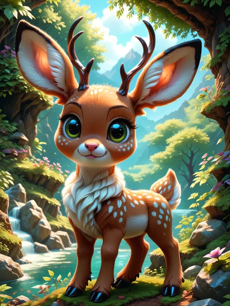score_9, score_8_up, score_7_up,realistic, small rabbit_deer_hybrid, cute, rocky and lush Forrest, vivid colors, <lora:detailed_notrigger:1>, <lora:MJ52:0.6> <lora:xl_more_art-full_v1:0.6>, <lora:zhibi:1>