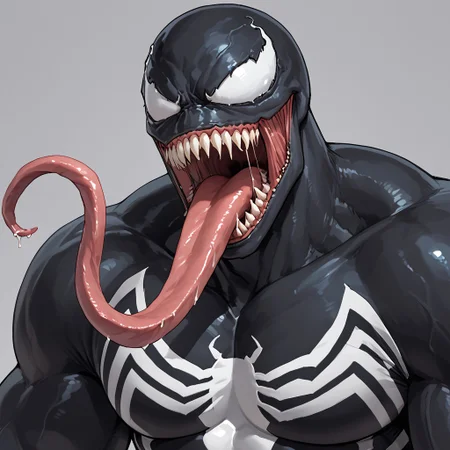 score_9, score_8_up, score_7_up, score_6_up, Venom, bara, open mouth, long tongue, close up, 