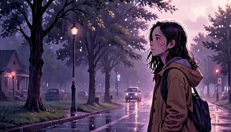 <lora:Dreamyvibes - Alt-Version - Trigger is Dreamyvibes Artstyle:1> Dreamyvibes artstyle, Rain falling on me, oh, call me it's my broken heart, just where you leave me the way I say you