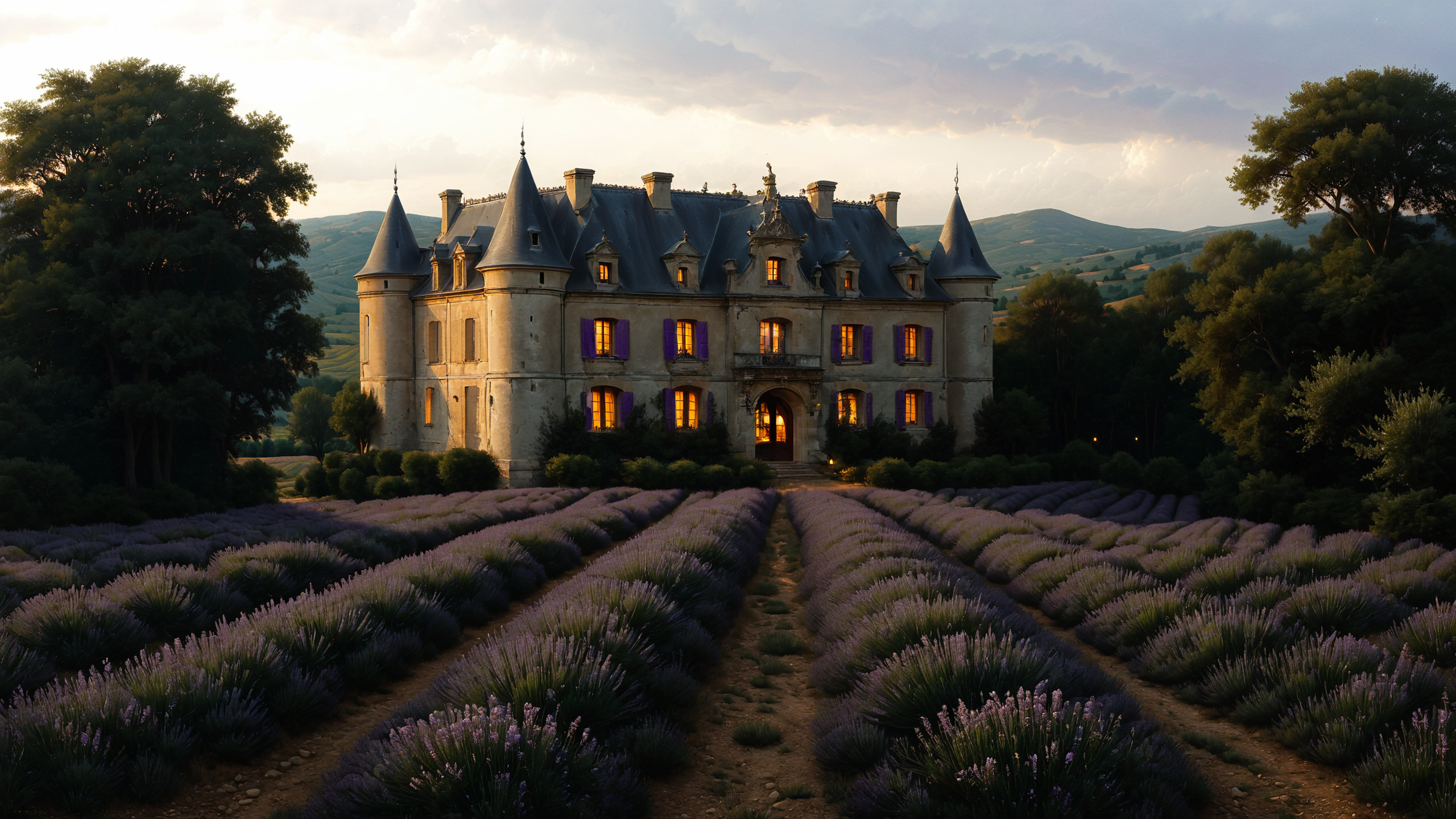 A French château surrounded by lavender fields, where the scent of the purple blooms fills the summer air,  <lora:SDXLFaeTastic2400:0.8>, dynamic lighting,  <lora:EnvyFeverDreamXL01a:0.7>,   <lora:The_Classic:0.8>