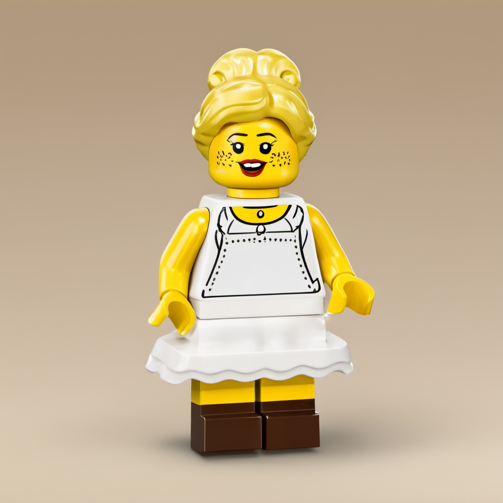 lego minifig a blonde woman wearing a white sundress<lora:legominifig-v1.0-000003:0.8>