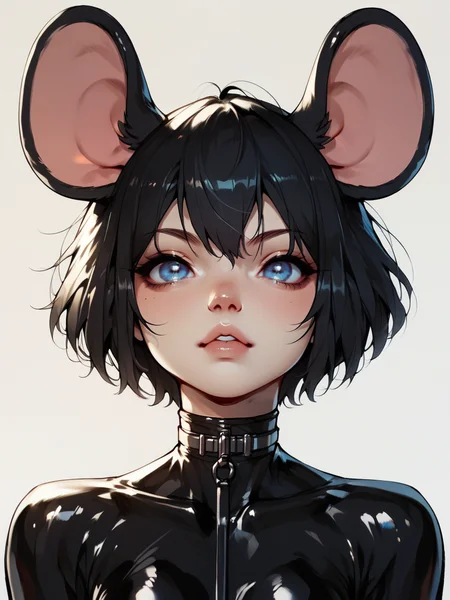 score_9, score_8_up, score_7_up, score_6_up, score_5_up, <lora:NfXLP:1> nf, 1girl, blue eyes, black hair, latex, mouse ears,