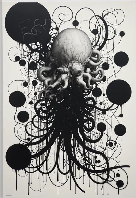 absurd surrealism,  primordial creatures,   clean sharp focus, detailed,Christopher Wool