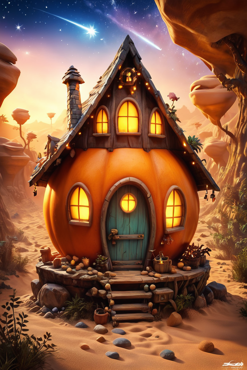 score_9, score_8_up, score_8,  ,,,  zzPumpkinHouse, scifi, space, shooting stars, desert, sand, rocks,  ,<lora:PumpkinHouse_PDXL_v1:0.8>,  ,,, embedding:zPDXL,  <lora:SDXLFaeTastic2400:0.5>,