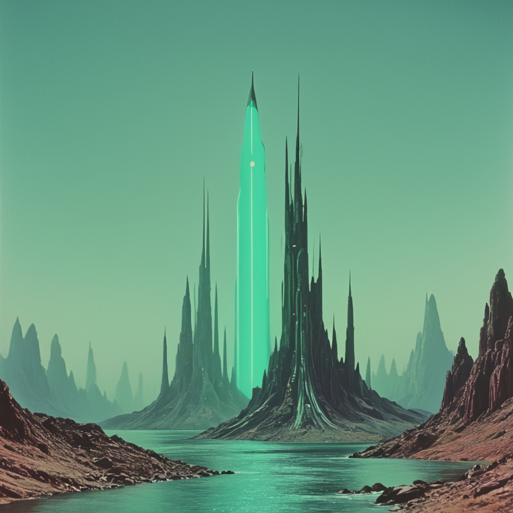 <lora:40sTechnicolorCyberpunkSDXL:1> ArsMovieStill, movie still from a technicolor 1940s cyberpunk film, Landscape