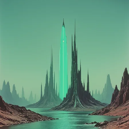 <lora:40sTechnicolorCyberpunkSDXL:1> ArsMovieStill, movie still from a technicolor 1940s cyberpunk film, Landscape