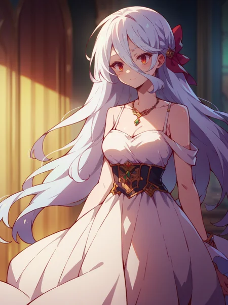 score_9, score_8_up, score_7_up, score_6_up, score_5_up, <lora:NGNLXLP:1> ngnl, 1girl, long hair, white hair, dress