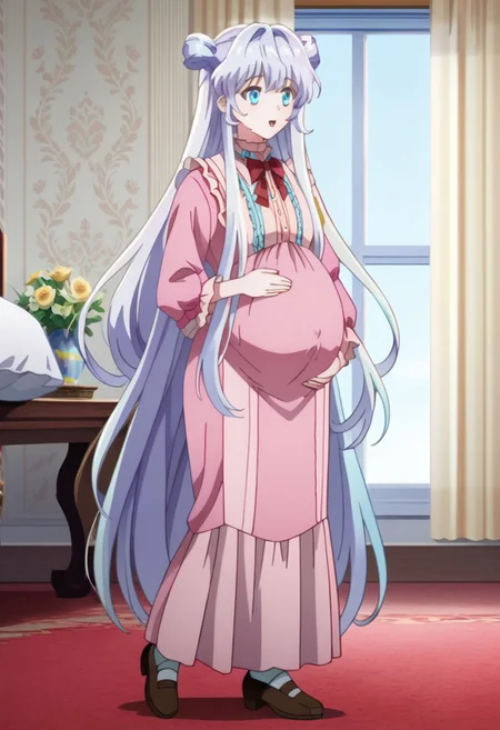 score_9, score_8_up, score_7_up, best quality, masterpiece, 4k, perfect lighting, very aesthetic, anime, anime coloring, official art, anime screencap,
OverallDetail, fFaceDetail,
bedroom, happy, huge pregnant belly, hand on belly,
Dia, blue eyes, very long hair,
Dia_Undercover, blue eyes, silver hair, very long hair, full body,
<lora:Pregnant Bump:1>