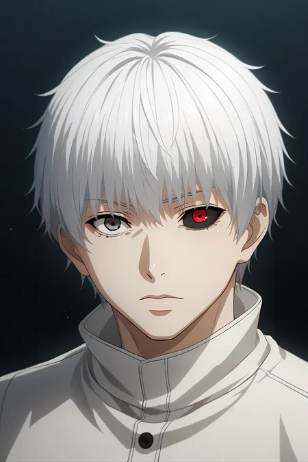 score_9, score_8_up, score_7_up, source_anime, rating_safe, intricate details, (realistic:0.6), looking at viewer, , depth of field, 1boy, solo, male focus, <lora:ken_kaneki_pony:0.96>, ken_kaneki, white hair, grey eyes, short hair, bangs, colored sclera, black sclera, red eyes, heterochromia, kagune \(tokyo ghoul\), , , , <lora:sdxl_lightning_8step_lora:1>