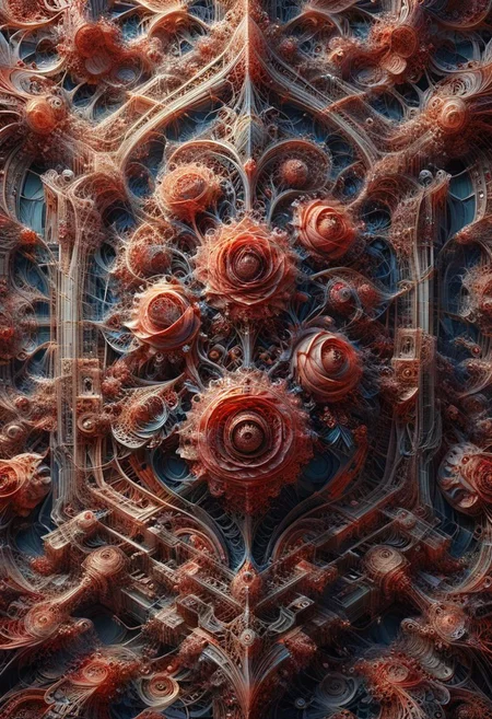 OverallDetail, photo of a paisley pattern, boteh, paisley, navy blue, madder red, dvr-trd, almond, entwined paisleys, official art, aesthetic, dynamic angle, hyper detailed, order and chaos, dark colors, Rose window pattern, (extremely detailed, intricate details, masterpiece, best quality, 8k wallpaper:1.4), dramatic lighting, (dark blue and madder red palette:1.2), twisting paisley