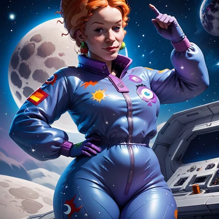 score_9, score_8_up, score_7_up, score_6_up, score_5_up, score_4_up, 1girl, MFrizzle, on the moon, space suit, sexy pose, big hips