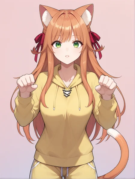 score_9, score_8_up, score_7_up, source_anime
adult,kanade, orange hair, long hair, animal ears, animal ear fluff, green eyes,red hair ribbon, cat tail, two-tone tail,
1girl, solo, paw paw pose, pullover, sweatpants
<lora:Expressive_H:0.2> <lora:StS_PonyXL_Detail_Slider_v1.4_iteration_3:0.2> <lora:kanade from beast tamer v0.1:1> <lora:housechores-guy-PONYv1:0.4>