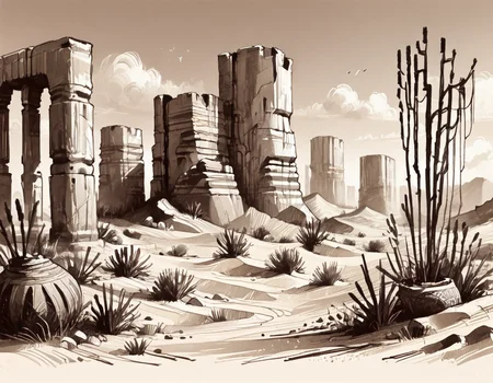 score_9, score_8_up, score_7_up,  <lora:Messy Sketch Style:1>,desert with dunes and cacti, monochrome