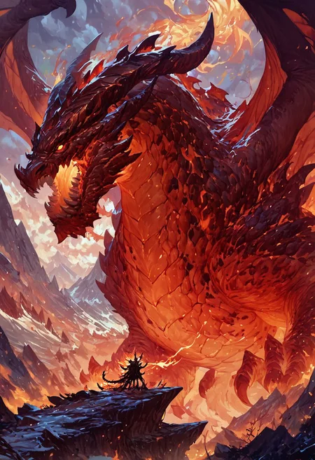 score_9, score_8_up, score_7_up, score_6_up, score_5_up, score_4_up, gigantic dragon, teeth, horns, long tail, wings, mountains, fire aura,fantasy,solo focus,epic