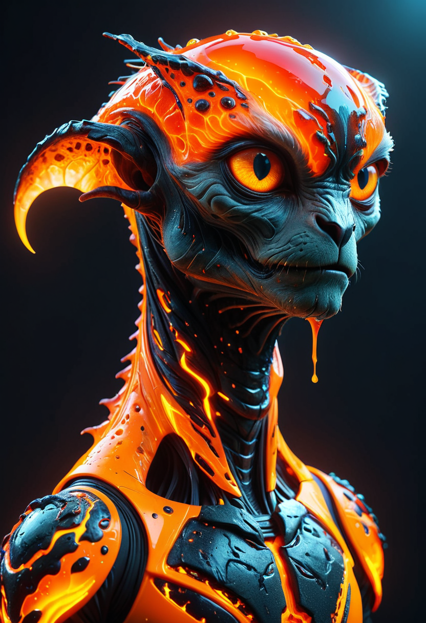 (Ombre color scheme of neon orange ,neon light orange ,opal ) human like-[Lemur| (cricket:1.2)| Sea lion]-creature,<lora:TheWeirdies_V2:0.5> thew3irdi3sv2 , transparent nodules  <lora:ral-lava-sdxl-v2:0.5> ral-lava <lora:MJ52:0.4>