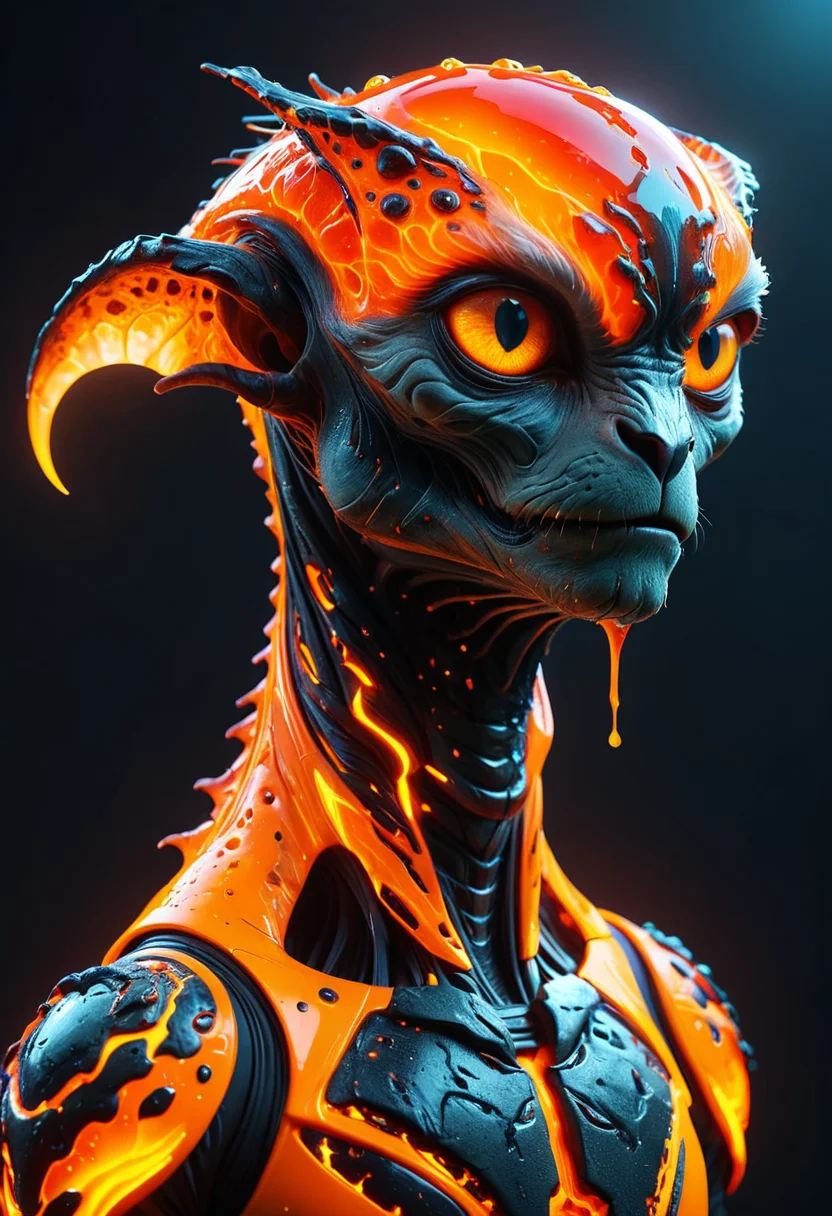 (Ombre color scheme of neon orange ,neon light orange ,opal ) human like-[Lemur| (cricket:1.2)| Sea lion]-creature,<lora:TheWeirdies_V2:0.5> thew3irdi3sv2 , transparent nodules  <lora:ral-lava-sdxl-v2:0.5> ral-lava <lora:MJ52:0.4>