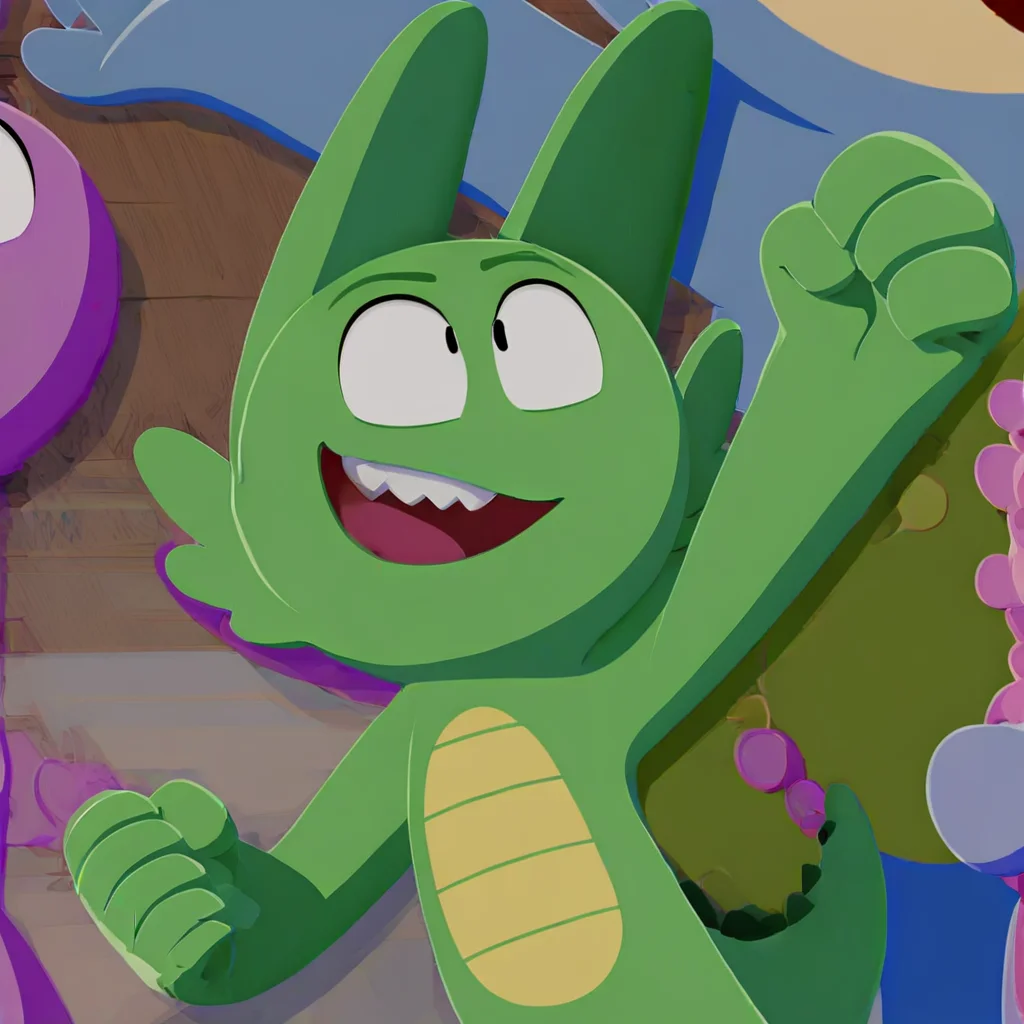 sharp lines:1.5, (best quality), (tail:1.3), correct eyes, detailed eyes, expressive mouth, smooth scales, five fingers, proper hands, detailed character, high quality, sharp lines, solo, (BunderKin dragon:1.5), chibi, Beedee, green scales, yellow underbelly, large expressive eyes, two long ears, small bipedal dragon, happy, energetic, pointy ears, small, tail, cute, cartoonish, 2D, solo focus, high energy, perfect proportions, clean details