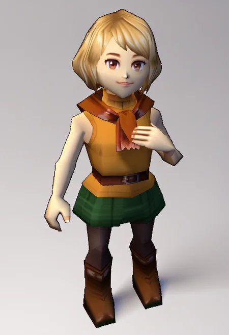 score_9, score_8_up, score_7_up, source_anime, BREAK 1girl, looking at viewer, hand on own chest, <lora:zs_N64ZeldaStyleXL:1> n64zeldastyle, 3d, polygonal, white background, full body, <lora:ashleygraham-pdxl-nvwls-v1:1> reAshley, brown eyes, bangs, red scarf, orange sweater, sleeveless turtleneck, green miniskirt, belt, pantyhose