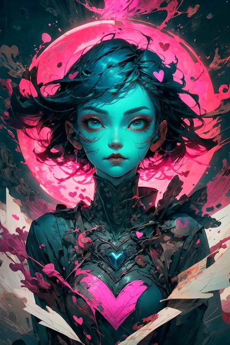 illustration, cartoon, soothing tones, calm colors, (solo:1.1), a digital arf of a undead girl, (pink, heart, love:1.1), wounds, (deathcore:1.2), mistery pink forest, extreme detail, paper texture, 2d, (pascal campion:0.38), vivid colors, (painting art:0.06), [eclectic:clear:0.8], slate atmosphere, cinematic,  muted colors, film grainy, lut
<lora:more_details:0.4>
 <lora:Cosmic anime-oil fusion v2:0.45> 
<lora:AnimeVibesV3:0.3> animevibes, 
<lora:3DMM_V11:0.5> 3DMM 
<lora:midjourney_20230624181825:0.7> midjourney ,
 <lora:LAS:0.5> cloud,colorful,
<lora:msw_locon-t2:0.6>
 <lora:wuxia2:0.6> gu,
 <lora:CyberpunkStyleV1:0.2> PunkAI ,
<lora:CatgirlMaidV1.0-000003:0.35> CatgirlMaid, shiny, shiny hair, shiny skin, shiny clothes