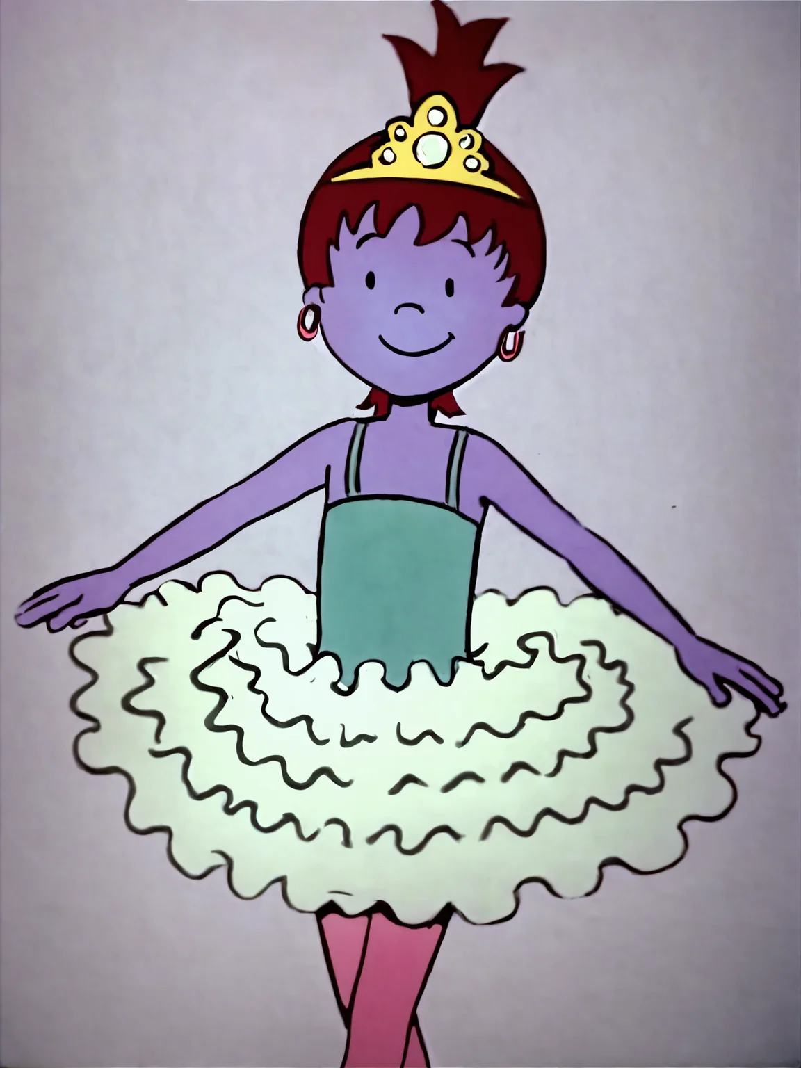 score_9, score_8_up, score_7_up, score_6_up, score_5_up, source_anime, masterpiece, high quality, BREAK white background, 1girl, <lora:Beebee_Bluff_PDXLv1:0.8> beebe bluff, hoop earrings, pink pantyhose, tiara, tutu, smile, white ballet slippers