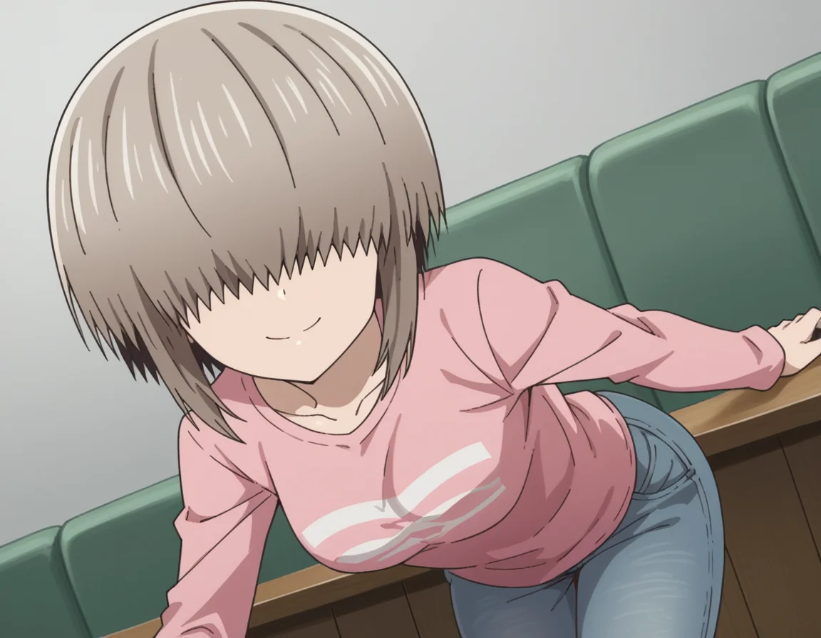 score_9, score_8_up, score_7_up, source_anime,
yanagiuzaki, <lora:yanagi-uzaki-s2-ponyxl-lora-nochekaiser:1>,
yanagi uzaki, short hair, bangs, grey hair, hair over eyes, covered eyes, long bangs, sidelocks, medium breasts,
shirt, long sleeves, pink shirt, collarbone, pants, denim,
indoors, bent over, smile,
looking at viewer, cowboy shot, solo, dutch angle,