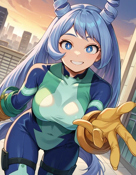score_9, score_8_up, score_7_up, source_anime,
nejirehadou, <lora:nejire-hadou-ponyxl-lora-nochekaiser:1>
nejire hadou, blue eyes, blue hair, long hair, smile,
blue bodysuit, bodysuit, drill hair, gloves, green bodysuit, multicolored bodysuit, multicolored clothes, yellow gloves, horns,
outdoors, cityscape, bent over,
looking at viewer, dutch angle, cowboy shot,