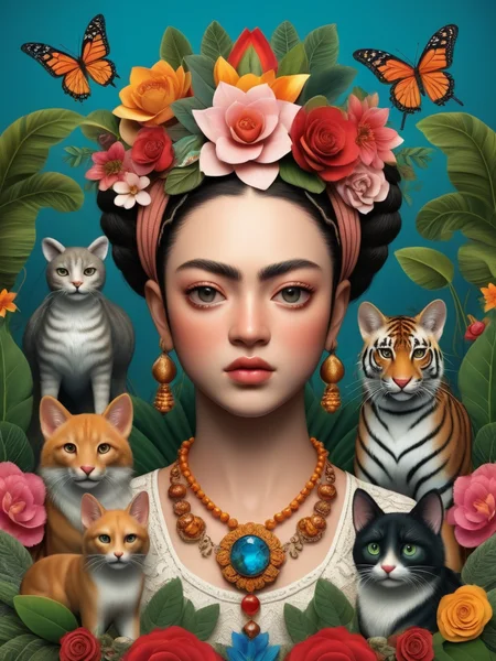 <lora:08SurealismArt_Hap_XL:1>, frida kahlo style, many details, extreme detailed, full of details,