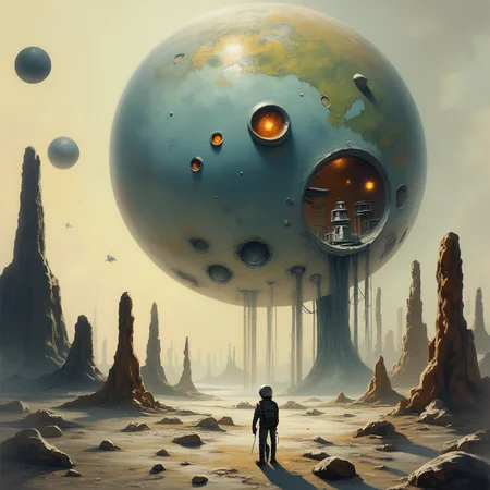 score_9, score_8_up, score_7_up, score_6_up, The alien planets surface was a desolate wasteland, with towering rock formations casting long shadows. Strange creatures scurried across the barren ground, illuminated by the planets eerie, bioluminescent flora. The explorersâ spacesuits glowed softly as they ventured deeper into the unknown., highly detailed, vivid <lora:ponys-dream:.9>
