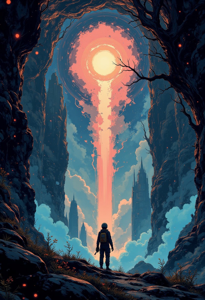 A lone astronaut floats inside a massive cavernous spaceship, its walls made of glowing organic material that pulses like a beating heart. The veins of the ship seem alive, pumping streams of liquid light that illuminate the darkness. Suspended in zero gravity, the astronaut approaches a vast spherical chamber where a sentient star, shimmering with millions of colors, pulsates and whispers in an alien language. As they draw closer, their helmet begins to crack, not from pressure, but from the overwhelming vibrations of the star’s song, which reveals ancient secrets of the universe with every verse.
aidmaMJ6.1, aidmafluxpro1.1