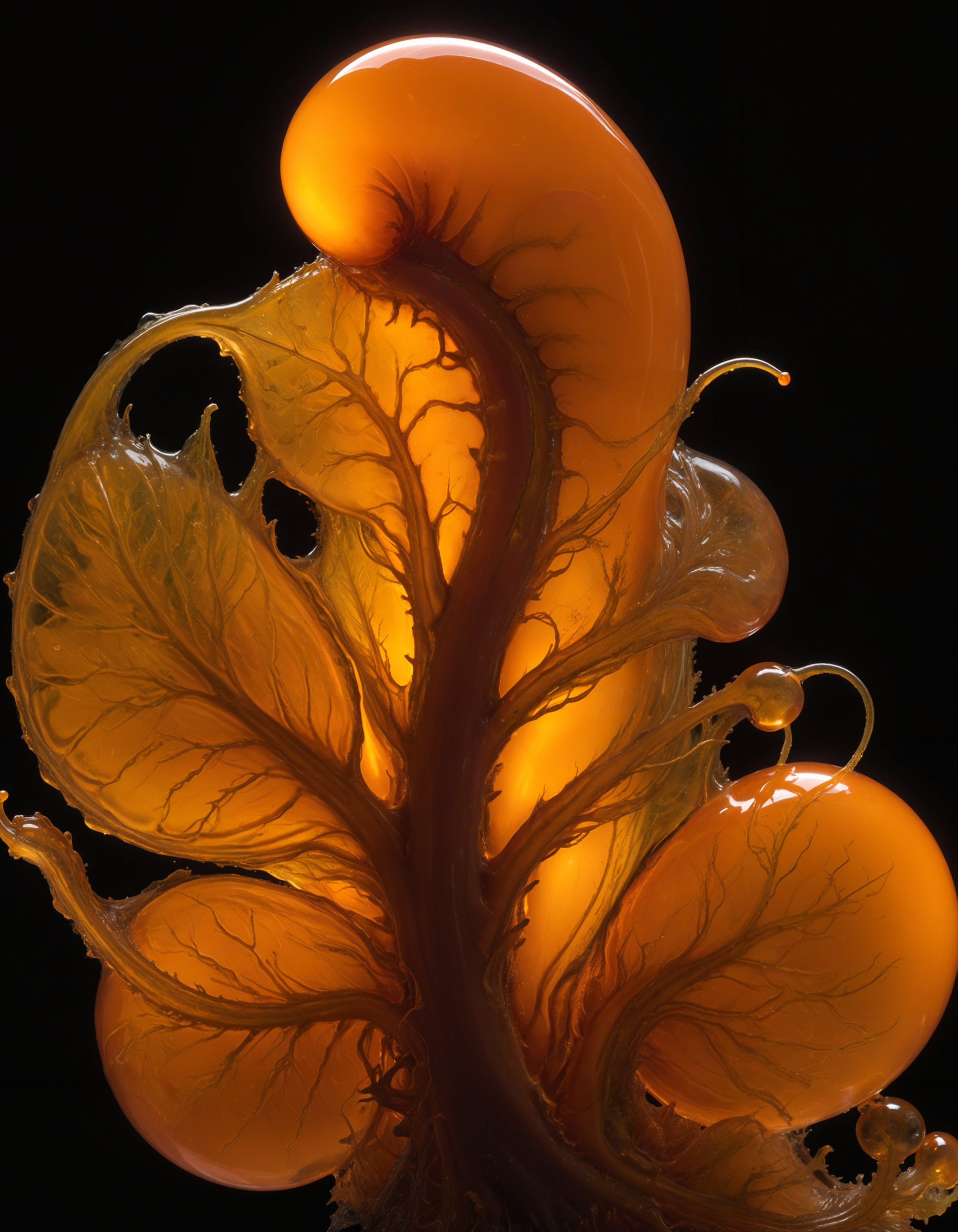 hyper realistic and highly detailed, by ansel adams and walker evans, (subsurface scattering, translucent, neon Amber hue sss:1.4), bioluminescent alien plant, "alien"  movie still, award winning, film grain, dramatic lighting, movie still frame, dense fog and  mystic haze, depth of field, deep shadows, chiaroscuro, black background, limited palette,   (masterful, professional, intricate details, masterpiece, best quality:1.5)
<lora:add-detail-xl:0.5> <lora:xl_more_art-full_v1:0.5> <lora:sss:0.7>  <lora:- SDXL - vntblk_vanta_shapes_V1.0:0.8> vntblk, black, dark, background