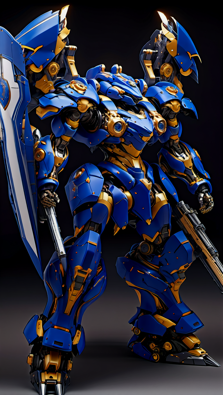 (NJRS:1.8), mecha robot,(heroic armor:2), (ultra-detailed mecha armor:2), (detailed armor description:2), (glowing:1.5), (battlefield:2), (full body:1.2), clenched hand, mechanical parts, robot joints, (huge shield:1.2),best quality, masterpiece, highly detailed, ultra-detailed,(Detailed eye description:1.2),(huge mechanical weapon:1.3),(detailed shield description:1.2), (detailed weapon description:1.2),(huge mechanical gun:1.2), (holding weapon :1.3)<lora:srdxl_v2k:0.4>