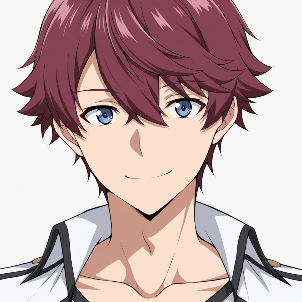 score_9, score_8_up, score_7_up, score_6_up, score_5_up, score_4_up, high quality, (detailed eyes:1.5), (detailed face), ((perfect face)), master piece, best high quality, ultra details, intricate details, male focus, detailed body, detailed background, perfect anatomy, masterpiece, high quality, best quality, amazing quality, very aesthetic, absurdres, (((portrait))), ryuusen kazuki, maroon hair, blue eyes, smiling, white clothes