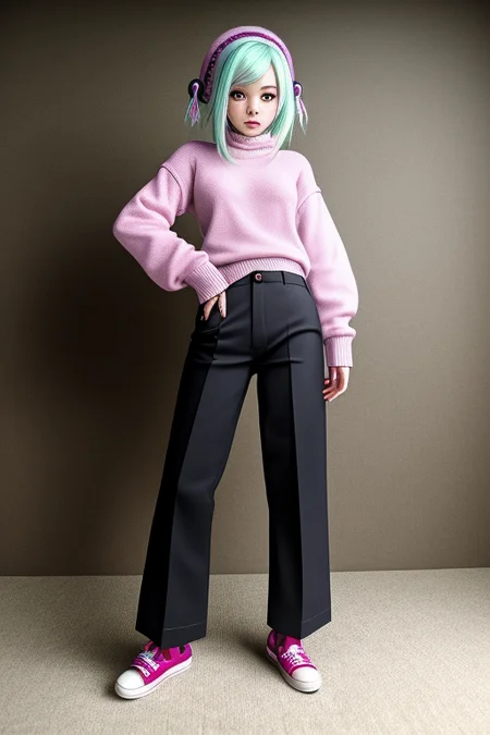 (bada-club:1.0) 1girl woman by bada-club, with pants and a sweater and shoes