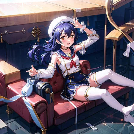 best quality, wavy hair, ultra high res, 1girl, full body, bare shoulders, half body under water,cinematic angle,from behind,thigh gap,cleavage,revealing,see-through,professional lighting,thighhighs,sailor collar,necklace,