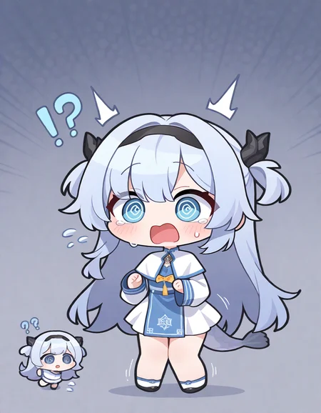 1girl, solo, longwu, longwu\(xinchun\), @_@, confused,surprise, !?,
chibi, very awa, masterpiece, best quality, amazing quality, absurd res, hi res, highres, <lora:ER_SD:1> <lora:longwu:1>
