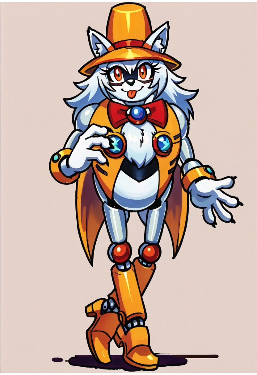 heavy magician, 1girl, female, robotic, magician, heavy magician, sonic mania, yistyle, watercolor, painting, clean, no blur, vector art, werewolf form, cute, kind, eyelashes, animal form, breast, wolf face, wolf body, feral, solo, skinny, sexy pose, sexy look, thin, anthro-feral, looking at viewer, side angle, smile, kind, sticking tongue out