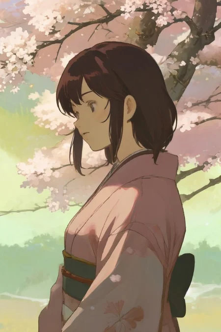 24 year old, japanese clothes, cherry_blossoms, 22 year old, 1gril, from side, highly detailed