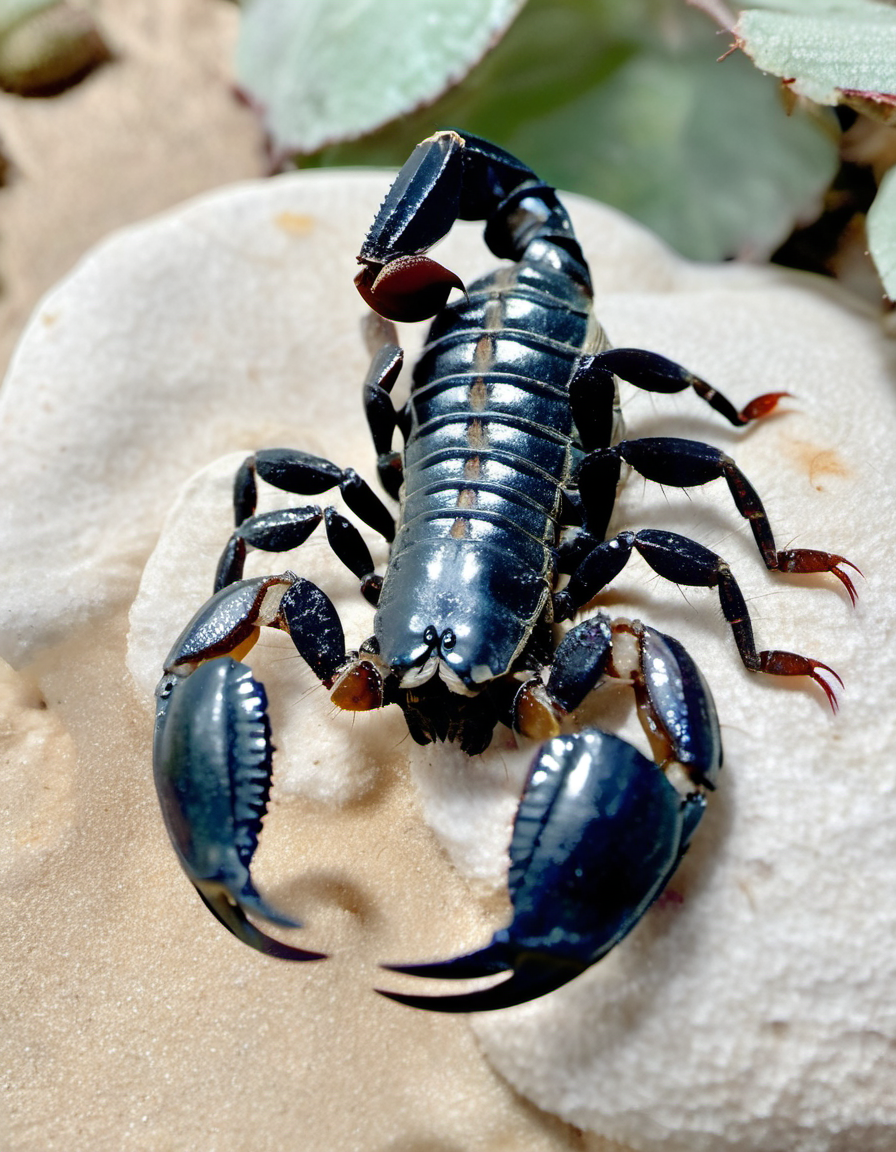 (Realistic:1.5) EdobScorpion, beach, dust, 1other, turtle, bird, dust, sharp teeth, outdoors, realistic, long hair, doll joints, <lora:EdobScorpionPhotoReal_XL_v1.0:0.8>