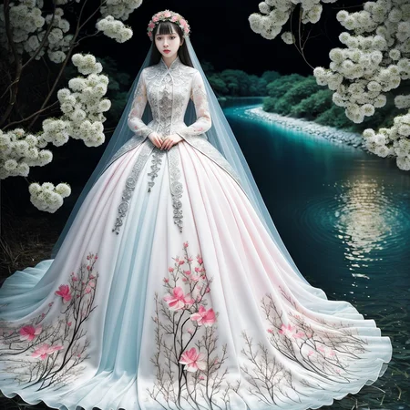 original, (masterpiece), (illustration), (extremely fine and beautiful), (perfect details), (beautiful and clear background:1.25), (depth of field:0.7), (stands aside the river:1.15). (cute:1.3), (detailed beautiful eyes:1.3), (beautiful face:1.3), silver hair, silver ear, (pink hair:0.7), (pink ear:0.7), long hair, (hair blowing with the wind:1.1), (blue eye:1.1), (female internet celebrity:1.2), butterflys flying around, (moon light:0.6), tree, (summer), (night:1.2), (close-up:0.35), (gloves:0.8), solo,full body,hjy<lora:hjy-10:0.7>
