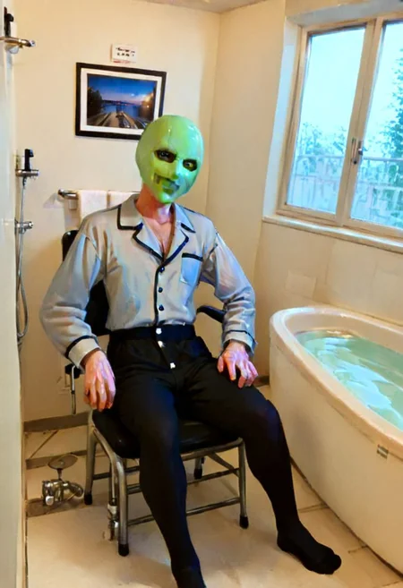 TheMask1024,, realistic,solo,male focus,,pajamas and black shorts,sitting on student chair,,Proud and tired face
Boy wearing socks ,so cute ,so sweet,
smooth top of head,1boy,,,
AmericanHeritage-Pos,photo,hxy_chair,JMF, scenery, window, faucet, bathtub, bathroom, indoors, tile wall, tiles,