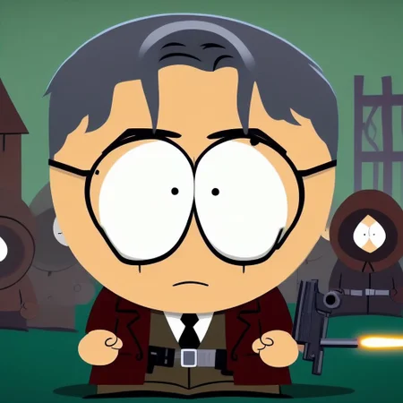 Mr Garrison wear Clerical holding Gun on Playground, SouthParkRay, South Park, blood, dripping, dripping blood, DonMD34thM4g1c4tt1r3XL, aiming a pistol at the viewer