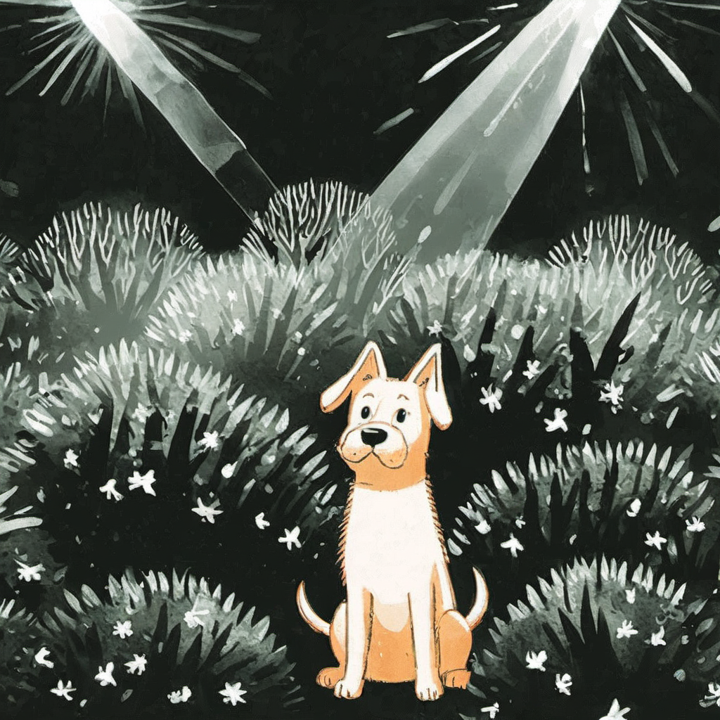 dog, bushes, rays of light <lora:MattSchustyle:0.9>  MattSchu