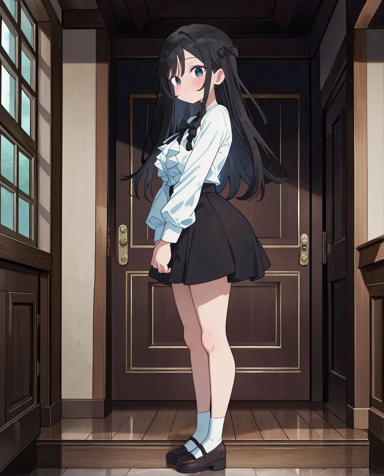 masterpiece,best quality,amazing quality,very aesthetic,absurdres,newest, huge filesize,
<lora:spo_sdxl_10ep_4k-data_lora_webui:0.5>,anime coloring, anime screenshot, flat color, 
<lora:add-detail-xl:1>
<lora:girumasu:1>girumasuV1,
1girl,
skirt,
solo,
long hair,shirt,
white shirt,
black skirt,black hair,
g_alina,standing, looking at viewer, full body,